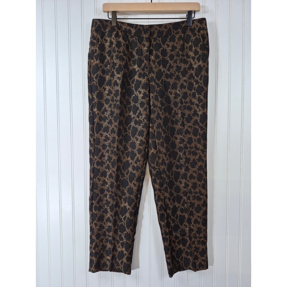Chicos Metallic Gold Leopard Ankle Pants Size 1 Black Jacquard Trousers 34x28